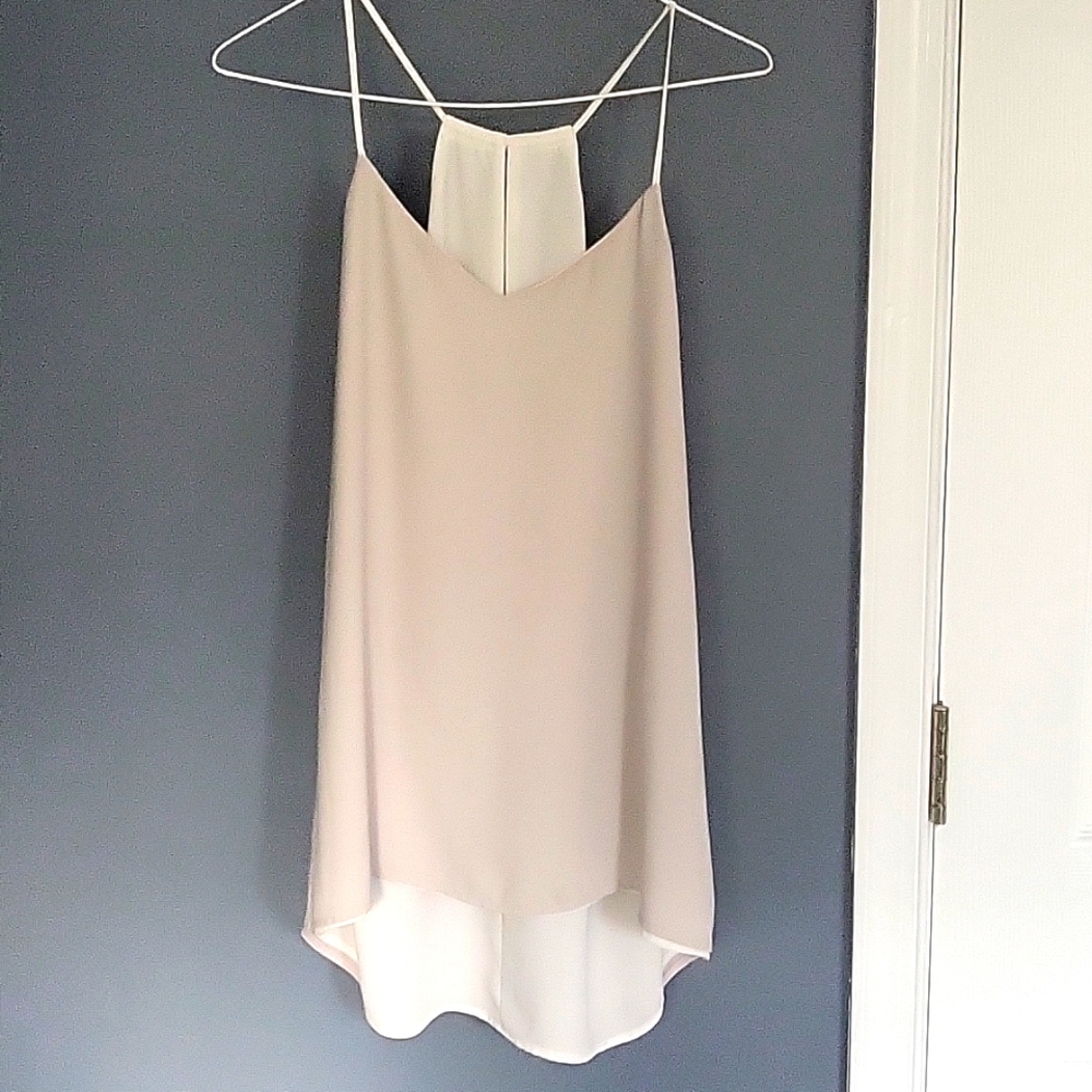 Tan And White Reversible Chiffon Tank From Express, size Medium